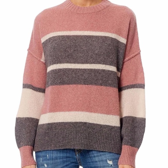 360 Cashmere Pink & Gray Striped Crewneck - Picture 3 of 9